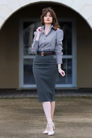 Vintage Chic Loreen Bengaline Pencil rok in denim
