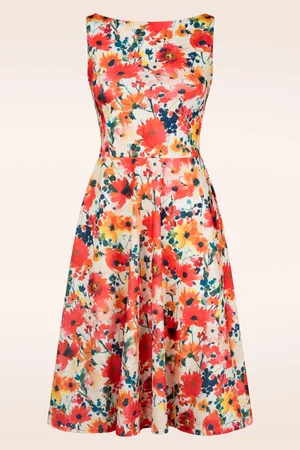 Vintage Chic Cindi Poppy swing jurk in oranje en multi