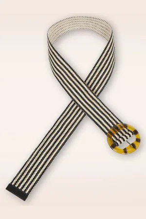 King Louie Raffia gestreepte riem in crème en zwart
