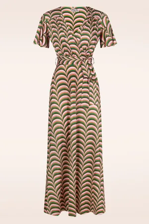 Vintage Chic Tammy retro maxi jurk in bruin en multi