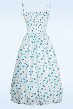 Glamorous Winnie Ditsy midi ballon jurk in wit en blauw