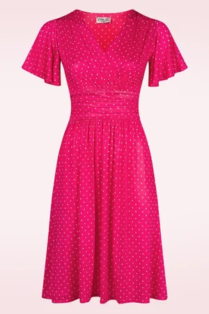 Vintage Chic Sadie dots swing jurk in roze