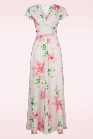 Vintage Chic Rinda lilly maxi jurk in zachtroze