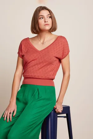 King Louie Mateo Knit Double V Top in tweed