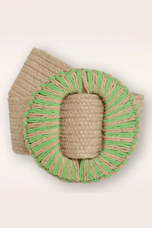 Smashed Lemon Raffia riem in zand en groen