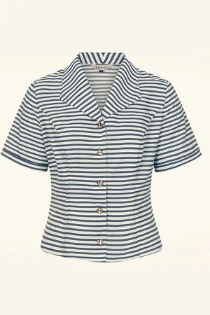 Banned Retro Gloria Sea blouse in marineblauw en gebroken wit