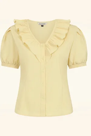 Banned Retro Madeline Ruffle blouse in pastel geel