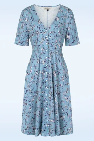 Banned Retro Emilia Toile swing jurk in lichtblauw