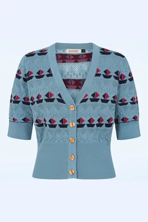 Banned Retro Kitty Sail Cardigan in luchtblauw