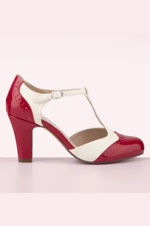 Chelsea Crew Gatsby T-strap pumps in rood en crème