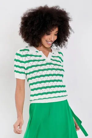 Princesse Nomade Blanche gebreide top in gebroken wit en groen