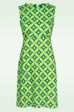 Vintage Chic Betty Geometric jurk in limegroen