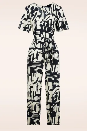 Princesse Nomade Emma Sixties jumpsuit in donkerblauw en gebroken wit