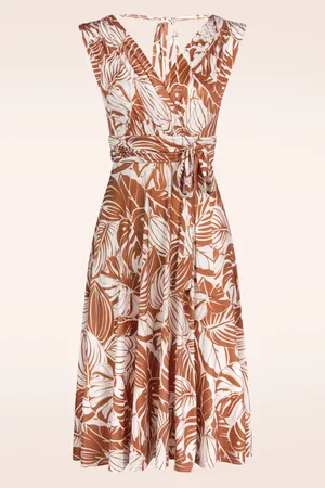 Vintage Chic Jane Tropical swing jurk in wit en warm karamel