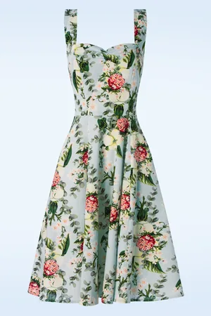 Banned Retro Bloom halter swing jurk in lichtblauw