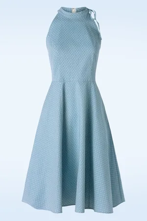 Banned Retro Hattie Halter Spot swing jurk in luchtblauw