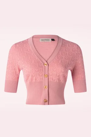 Banned Retro Love Heart cardigan in poederroze