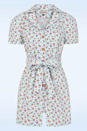 Banned Retro Flora playsuit in luchtblauw