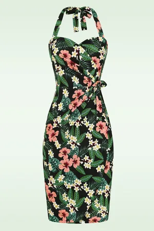 Banned Retro Evie Tropical Tiare Sarong jurk in groen en multi