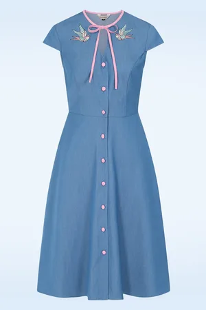Banned Retro Millie Swallow jurk in denim