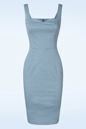 Banned Retro Michaella Polka Dot pencil jurk in blauw
