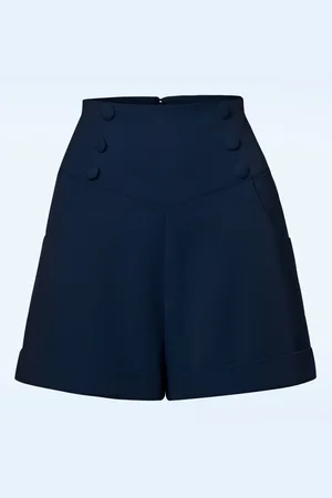 Banned Retro Schattig als een knoopshort in marineblauw