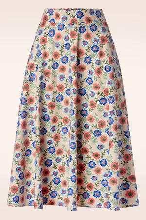 Banned Retro Sweet Floral swing rok in crème