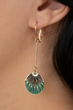 Lovely Art Deco Disc oorbellen in smaragdgroen