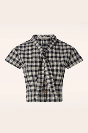 Banned Retro Cherry Check blouse in marineblauw