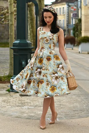 Hearts & Roses Mavis 3D Floral swing jurk in blauw