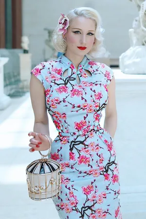 Banned Retro Alice Blossom penciljurk in blauw