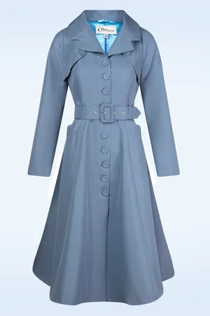 Miss Candyfloss Topvintage exclusive ~ Anais May waterafstotende jas in dusty blauw