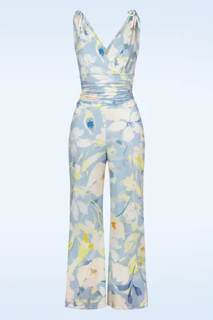 Vintage Chic Bonnie Flower Jumpsuit in lichtblauw