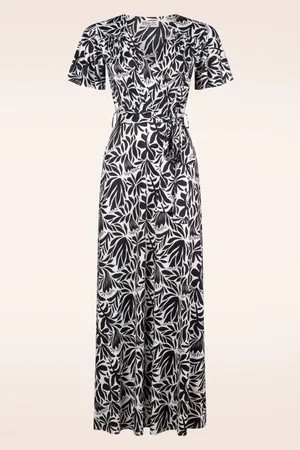 Vintage Chic Tammy abstracte maxi jurk in zwart en wit