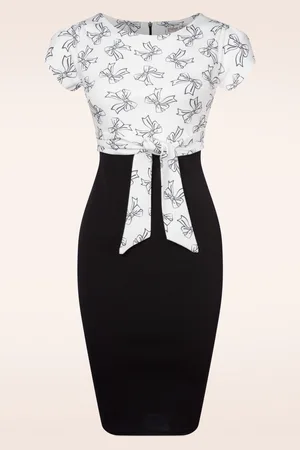 Vintage Chic Elise Bow pencil jurk in zwart en wit