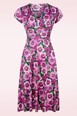 Vintage Chic Sarah Floral swing jurk in paars