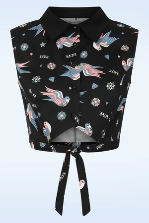 Banned Retro Marilou zwaluw crop blouse in zwart