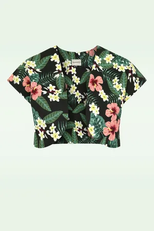 Banned Retro Phoebe Tropical Tiare bolero in groen