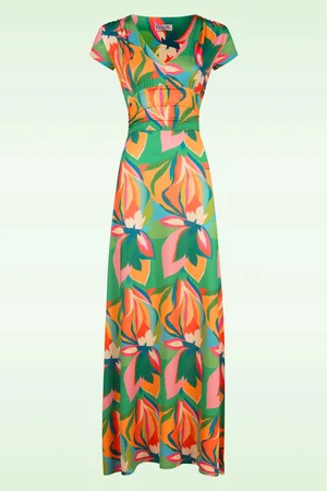Vintage Chic Macie Bright Leaves maxi jurk in multi