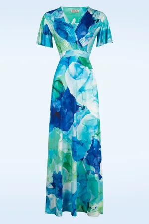 Vintage Chic Laurie Water Colour maxi jurk in blauw
