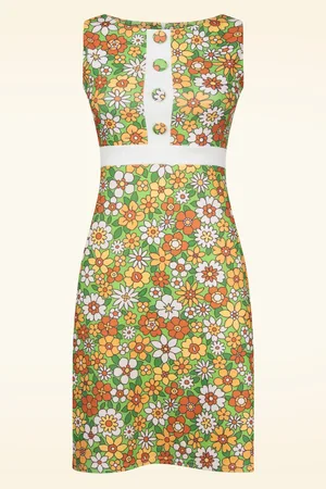 Vintage Chic Sarah Floral jurk in groen en oranje