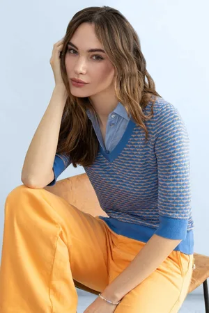 SURKANA Alina gebreide trui in blauw en oranje
