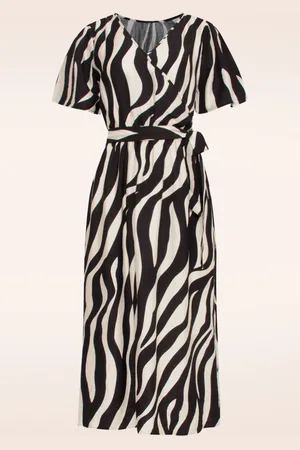Smashed Lemon Grace zebra midi jurk in gebroken wit en zwart