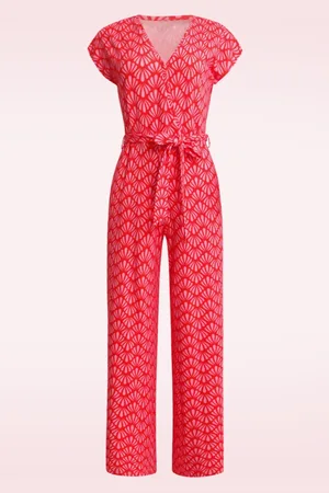 Smashed Lemon Raina jumpsuit in rood en roze