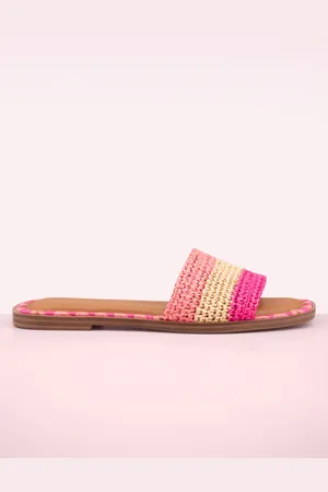 Tamaris Serena Raffia slippers in roze