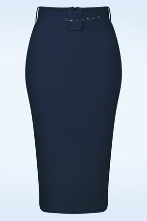 Vintage Chic Demi pencil rok in marineblauw