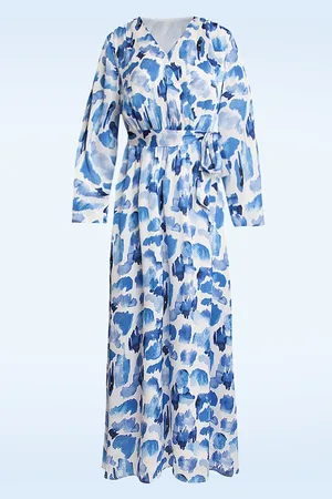Smashed Lemon Suzie maxi jurk in wit en blauw