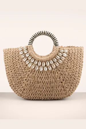 Smashed Lemon Raffia Shell Boho tas in zand