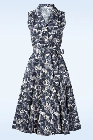 Very Cherry Nova swing jurk in Sea Shelly blauw