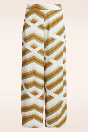 Smashed Lemon Terri pantalon met wijde pijpen in wit en multi